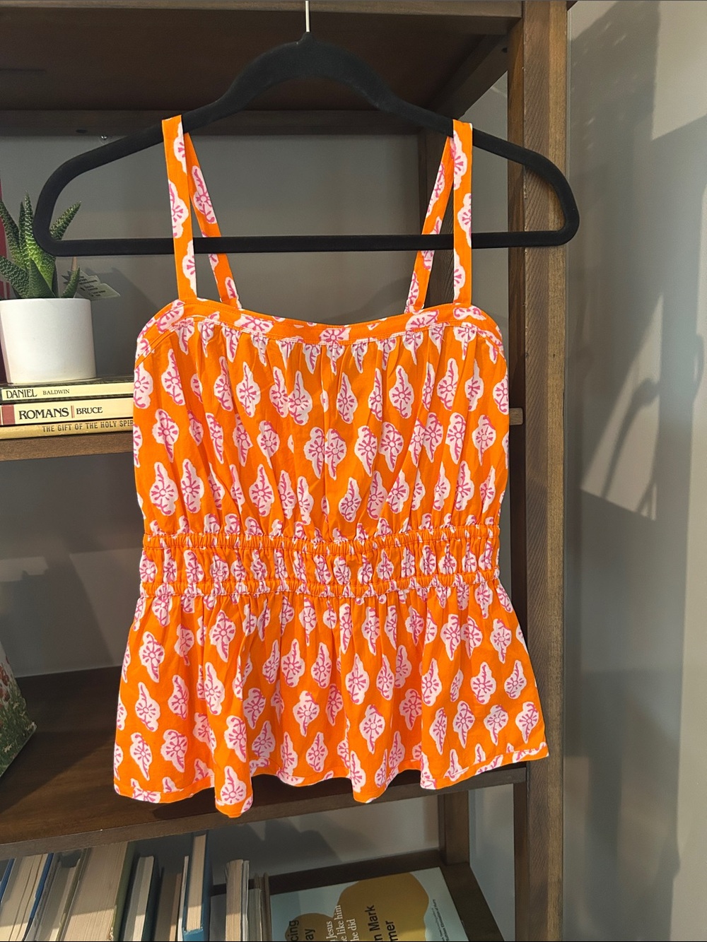 J. Crew Orange Floral Smocked Peplum Camisole